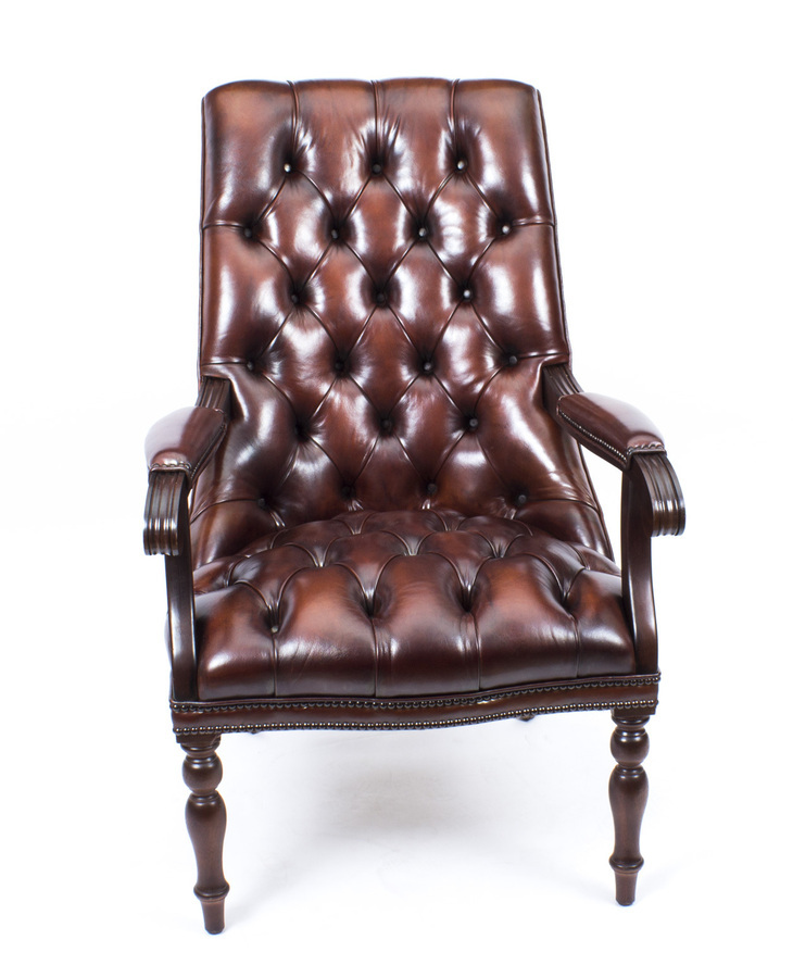 Antique Bespoke English Handmade Carlton Leather Desk Chair BBO