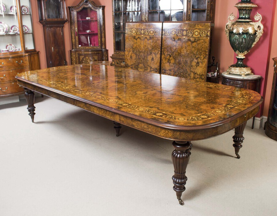Antique Huge Handmade 17ft Marquetry Burr Walnut Bespoke Dining Table