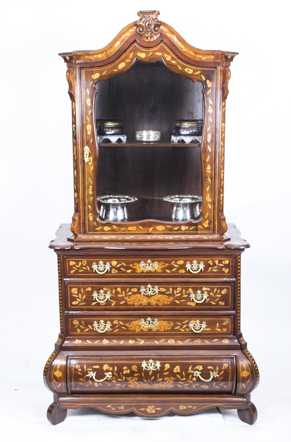 Antique Antique Dutch Marquetry Walnut Cabinet on Chest c.1780