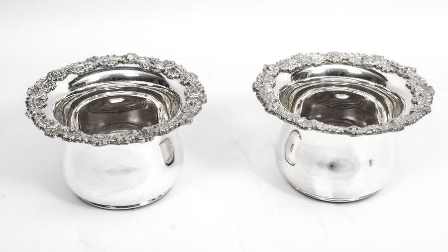 Antique Pair Sheffield Silver Plated English Wine Coasters