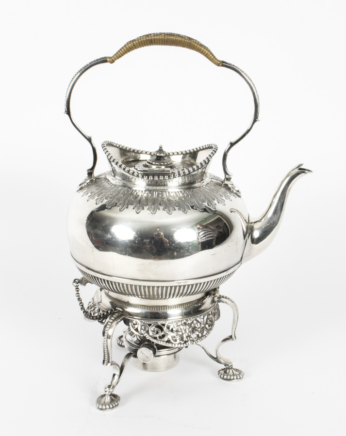 Antique Antique Silver Plate Spirit Kettle on Stand by Elkington Dated 1845 19 th C