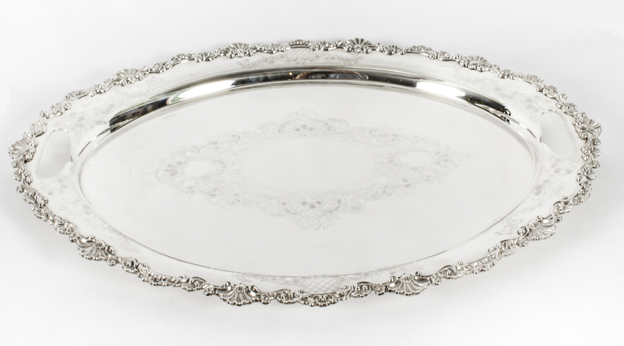 Antique Antique Irish Silver Plated Oval Twin Handled Tray W. Gibson 1870