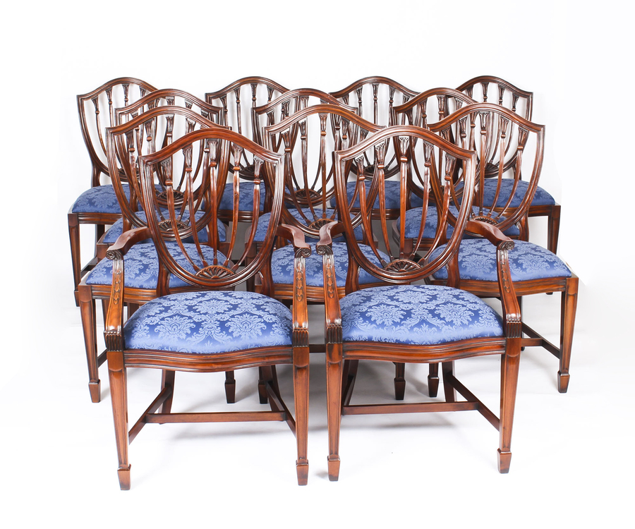 Bespoke Set 12 English Hepplewhite Revival Dining Chairs 20th Century