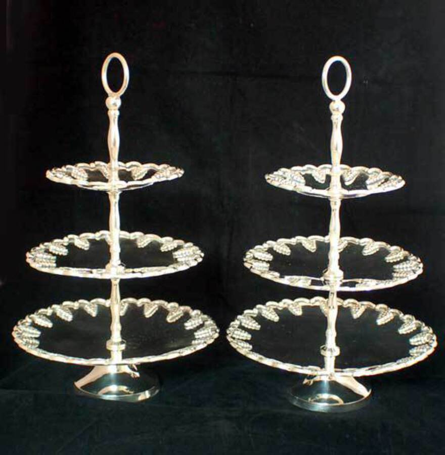 Vintage Pair Silver Plated Tiered Cake / Biscuit Stands 20th C