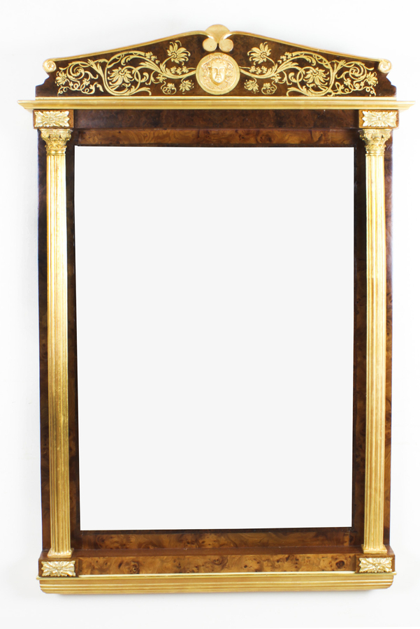 Antique French Burr Walnut Parcel Gilt Mirror 19th C 144x89cm