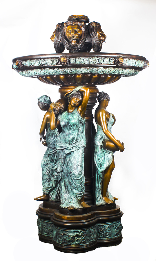Vintage Monumental Neo-Classical Revival Bronze Sculptural Pond Fountain 20th C