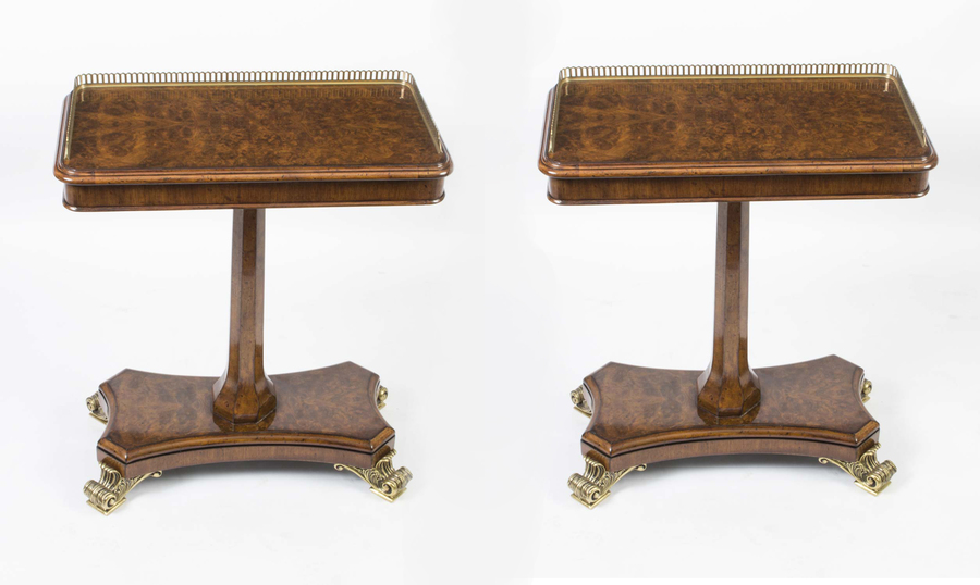 Vintage Pair of Regency Revival Burr Walnut Occasional Tables