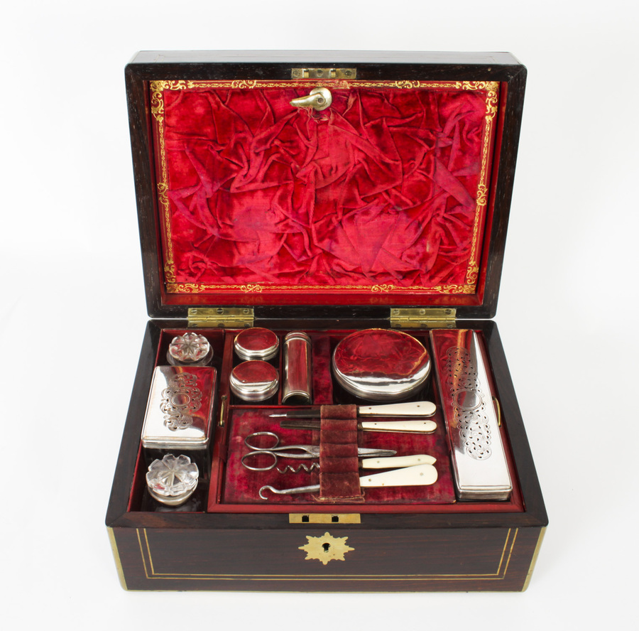 Antique Victorian Coromandel Gentleman's Vanity Case Box Circa 1840 19th C