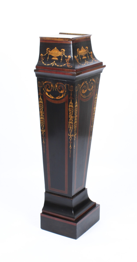 Antique Antique Victorian Ebonised & Marquetry Pedestal Stand 19th Century