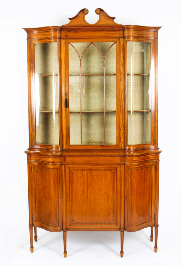 Antique Edwardian Serpentine Satinwood Inlaid Display Cabinet 19th C
