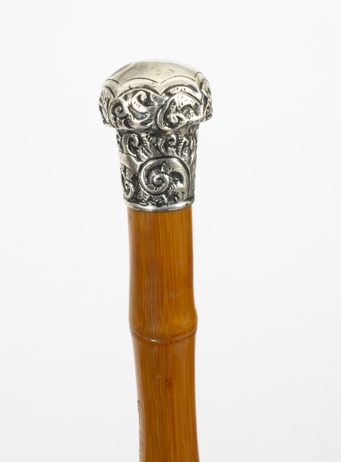 Antique Antique Silver & Malacca Walking Stick Cane C1880 19th Century