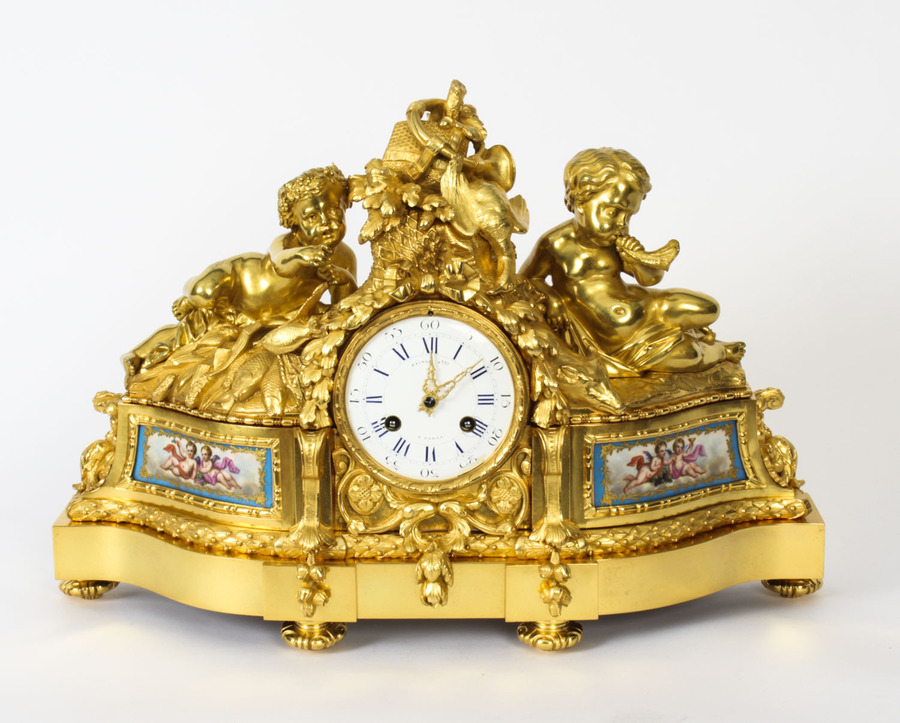 Antique French Sevres Porcelain Ormolu Clock by Raingo Freres c.1850