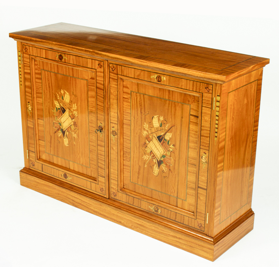 Bespoke Satinwood & Marquetry Inlaid Pier Side Cabinet