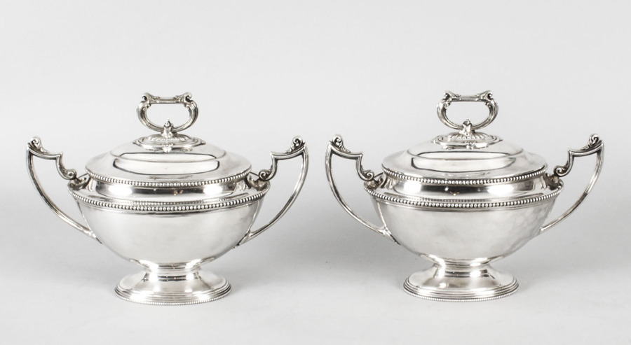 Antique Pair Sauce Tureens Entree Dishes Henry Atkins C1860 19th Century
