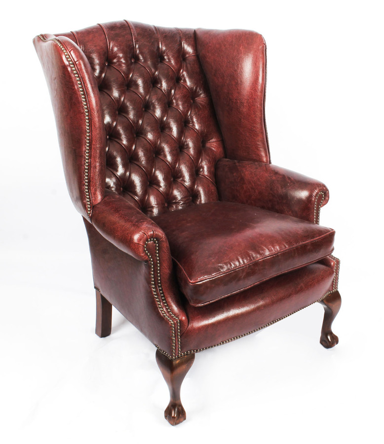 Antique Bespoke Leather Chippendale Wingback Chair Armchair Murano Port