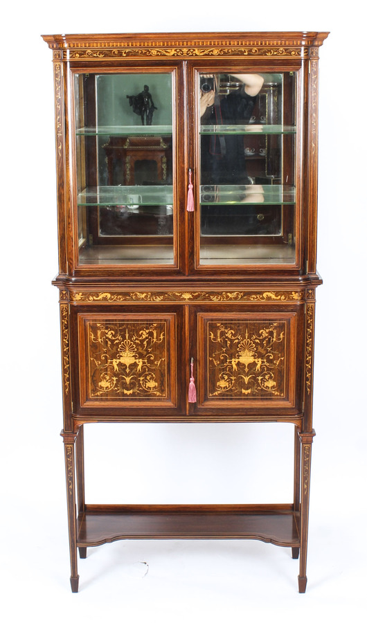 Antique Antique Edwardian Inlaid Display Cabinet By Edwards & Roberts 19th C