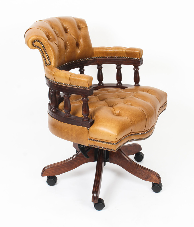 Bespoke English Hand Made Leather Captains Desk Chair Buckskin