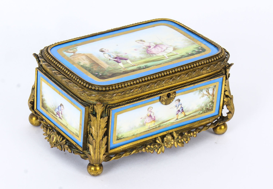 Antique French Sevres Porcelain and Ormolu Jewellery Casket C1860 19th C
