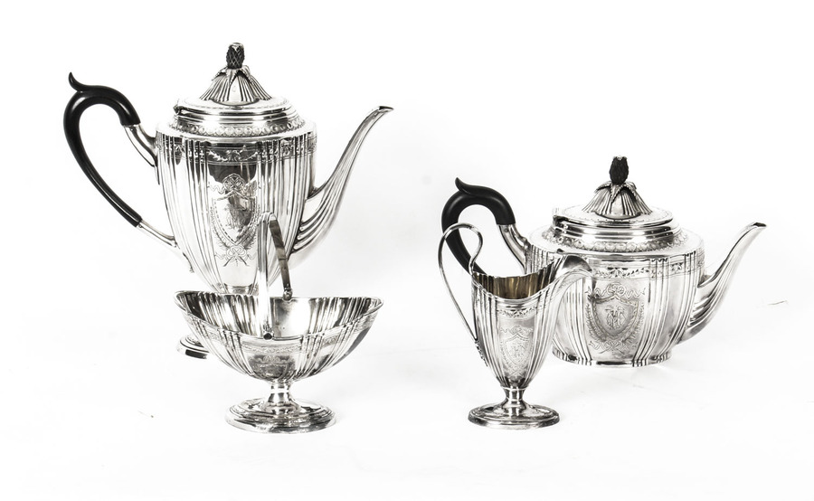 Antique Silver plated cased Tea Set Walker & Hall, Sheffield c 1860 19th C