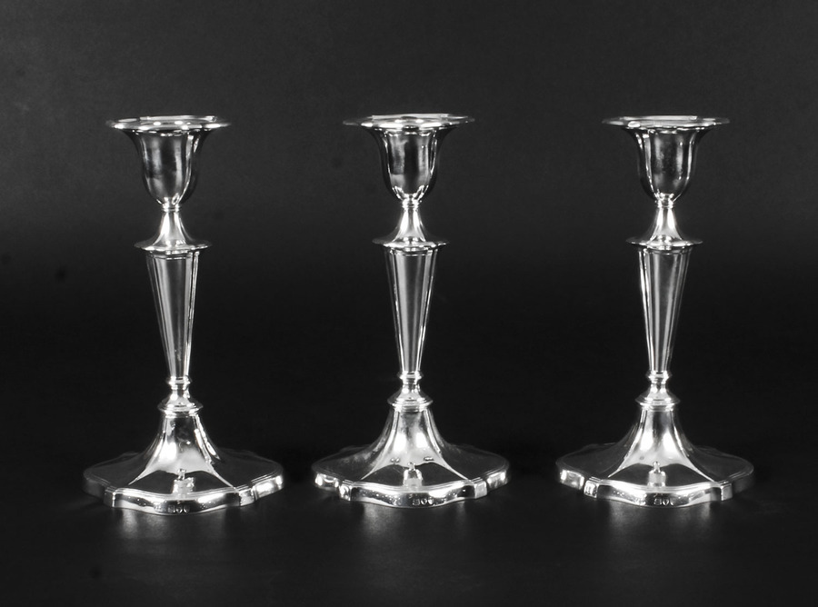 Antique Set of 3 Sterling Silver Candlesticks William Gibson & John Langman 1895