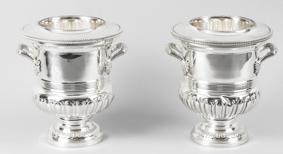 Pair English Silver Plate Wine & Champagne Coolers