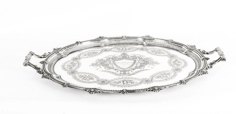 Antique Victorian Oval Silver Plated Tray by Mappin & Webb C 1880 19th Century