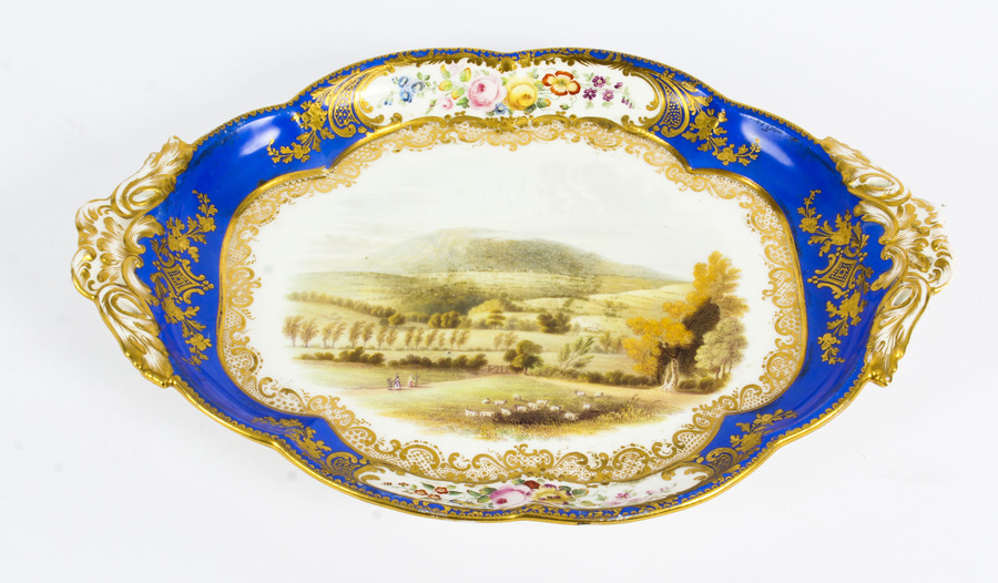 Antique Royal Worcester Porcelain Landscape Dish 19th Century