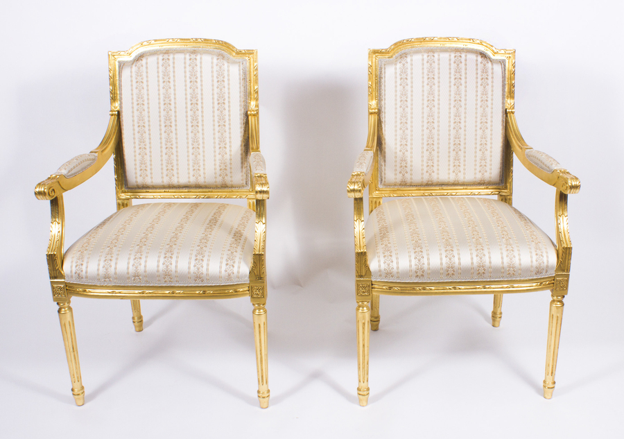 Pair Bespoke French Louis XVI Carved Giltwood Armchairs