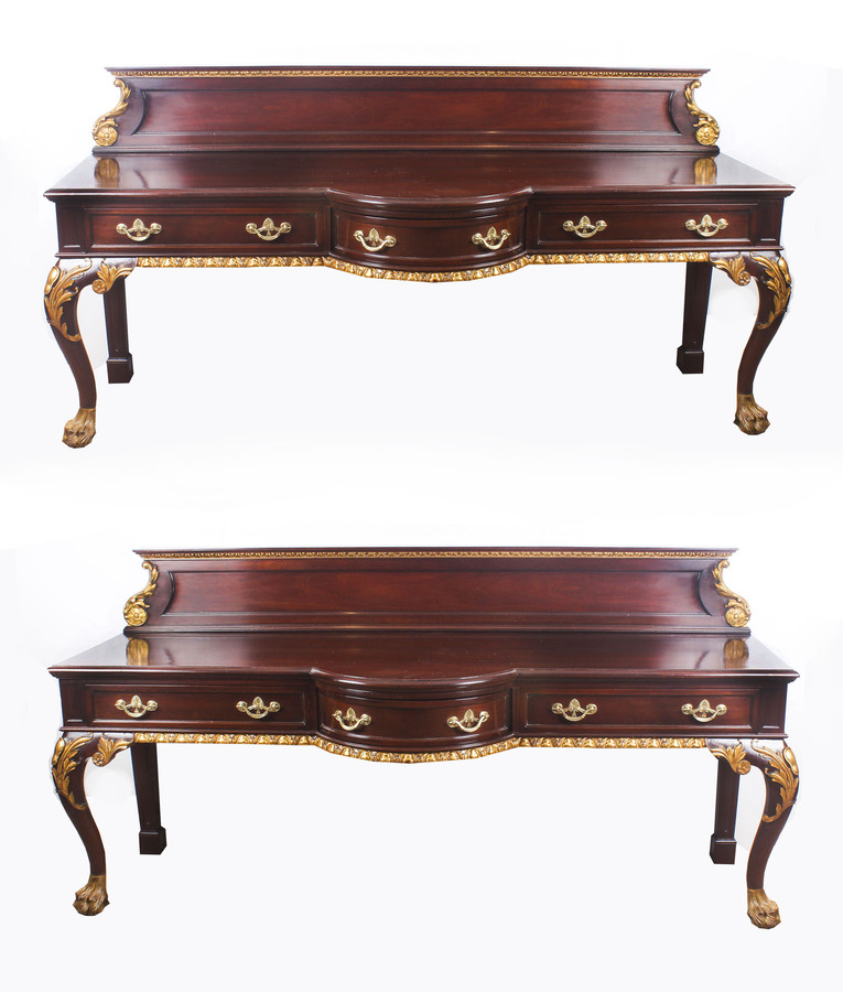 Antique Pair Large Mahogany and Gilt Serving Tables 19th Century