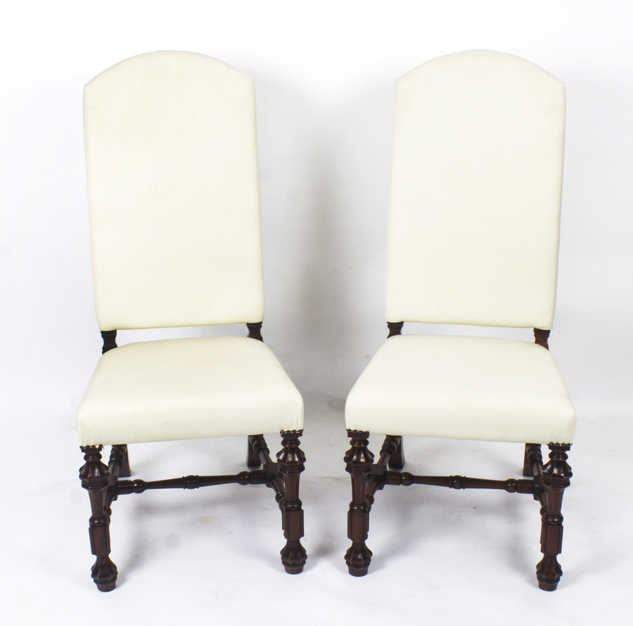 Bespoke Pair of Carolean Style Upholstered High Back Dining chairs