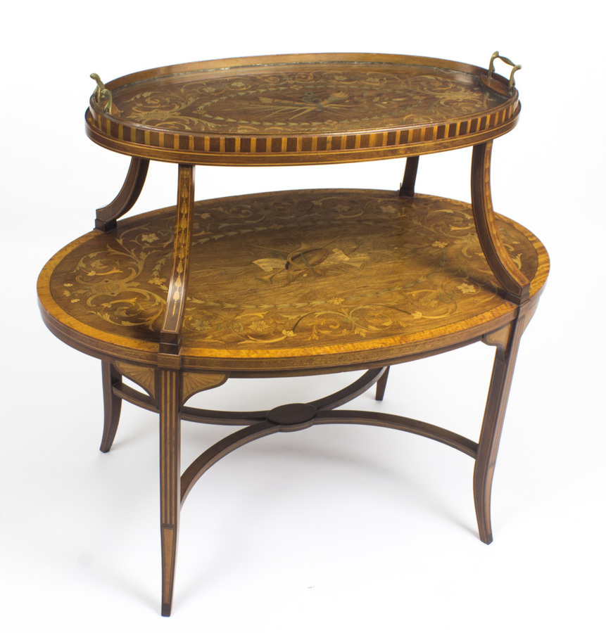Antique English Mahogany & Satinwood Etagere Tray Table c.1890