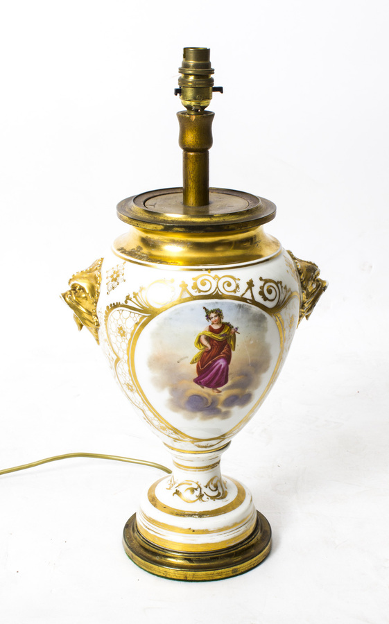 Antique French Hand Painted & Gilt Porcelain Lamp c.1850