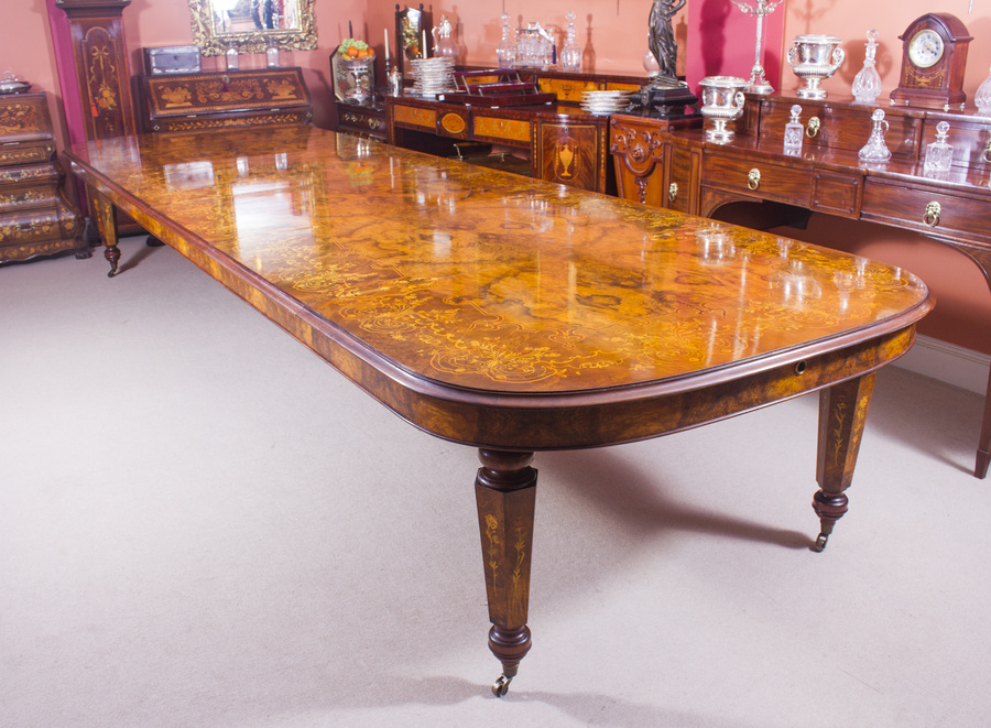 Huge Handmade 17ft Floral Marquetry Burr Walnut Bespoke Dining Table