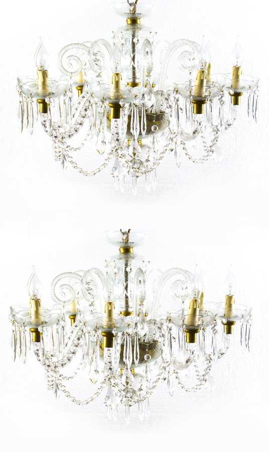 Superb Pair of Vintage Venetian 8 Light Crystal Chandeliers