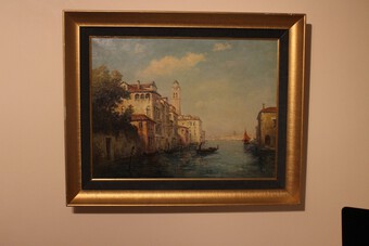 ANTIQUE OIL ON CANVAS GEORGES GERBIER  (1906 - 1983) FRENCH ARTIST VENICE SCENE