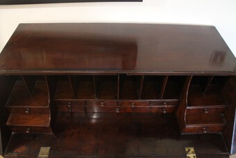 Antique George III Mahogany Bureau Desk shell inlay 2 short over 3 long draws