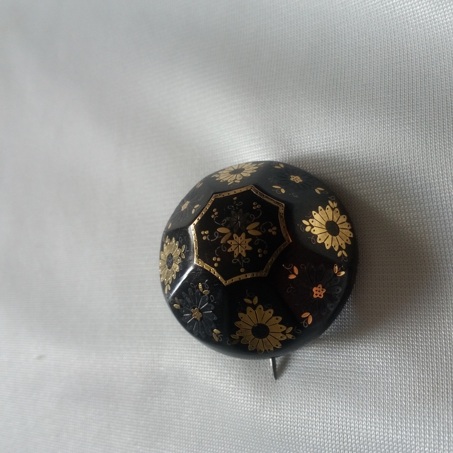 Antique Victorian Tortoiseshell Silver and Gold Piqué Domed Round Brooch circa 1880