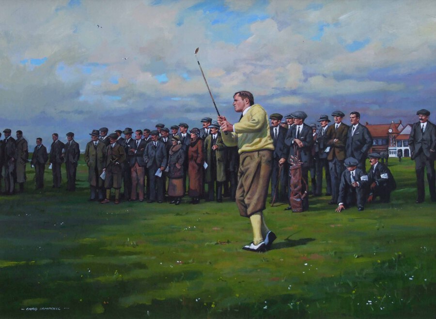 Antique Golf Oil Painting of Bobby Jones at Hoylake (Royal Liverpool) by Craig Campbell