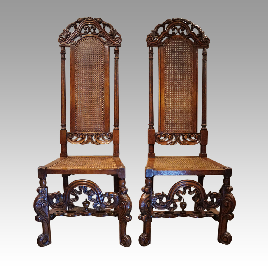 Pair of Victorian Carolean style oak chairs