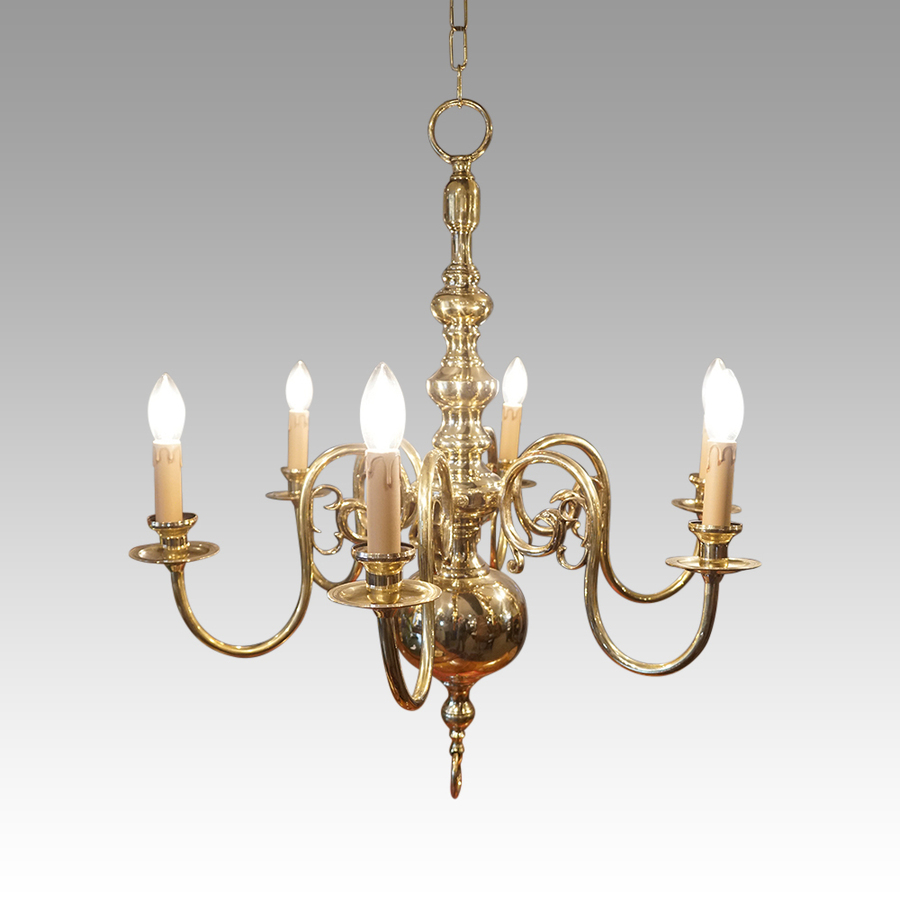 Antique Dutch brass chandelier with 6 arms