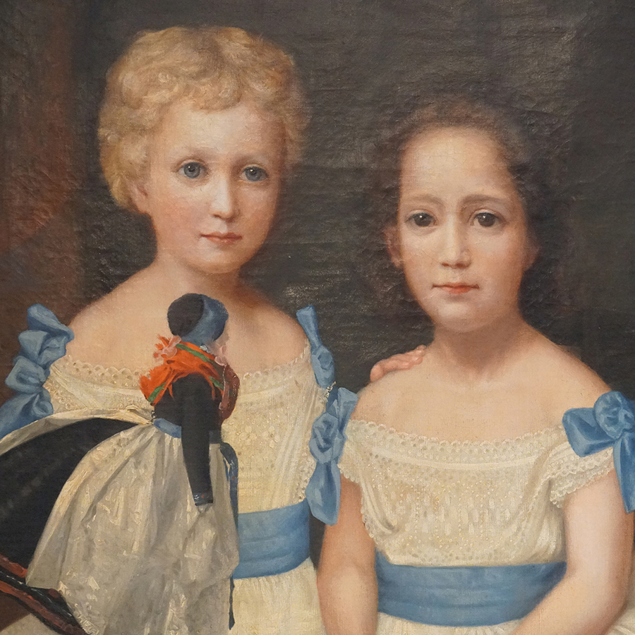 Antique 19thc. primitive portrait of children