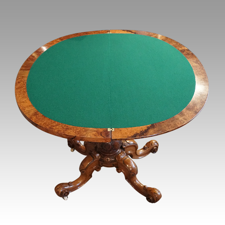 Antique Victorian demi lune walnut card table