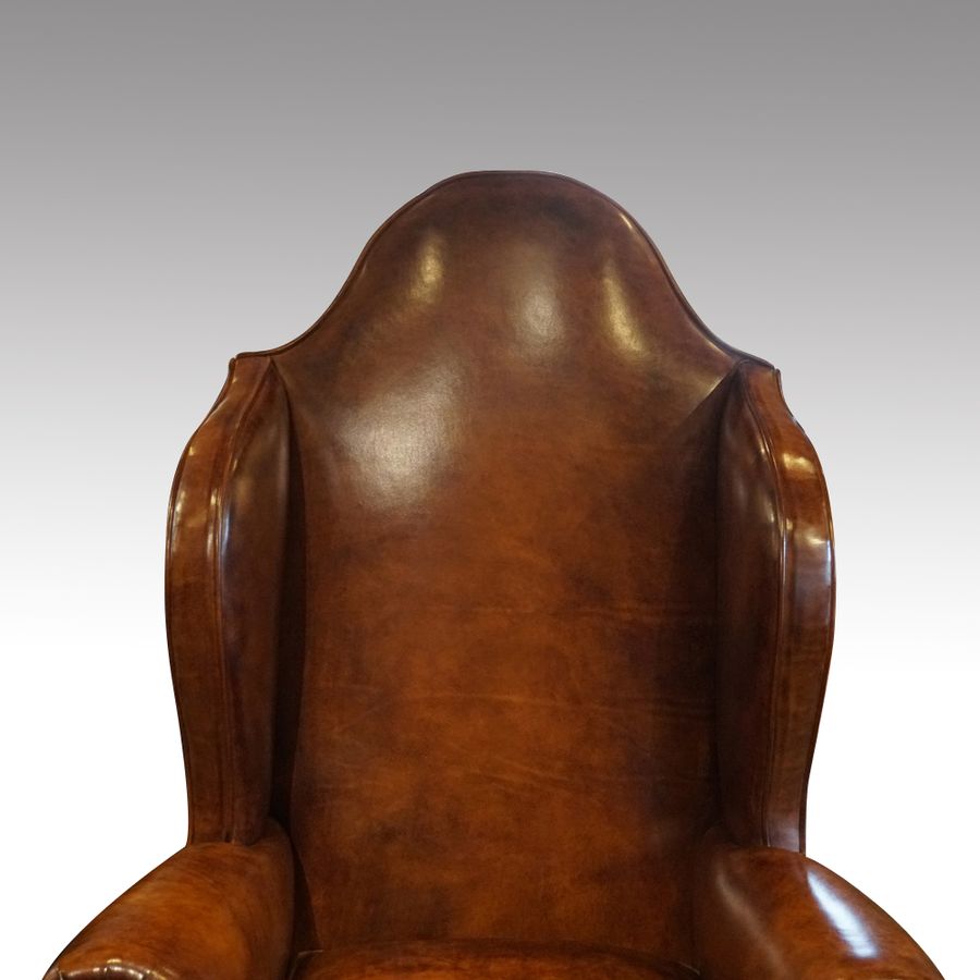 Antique Antique walnut leather wingback chair