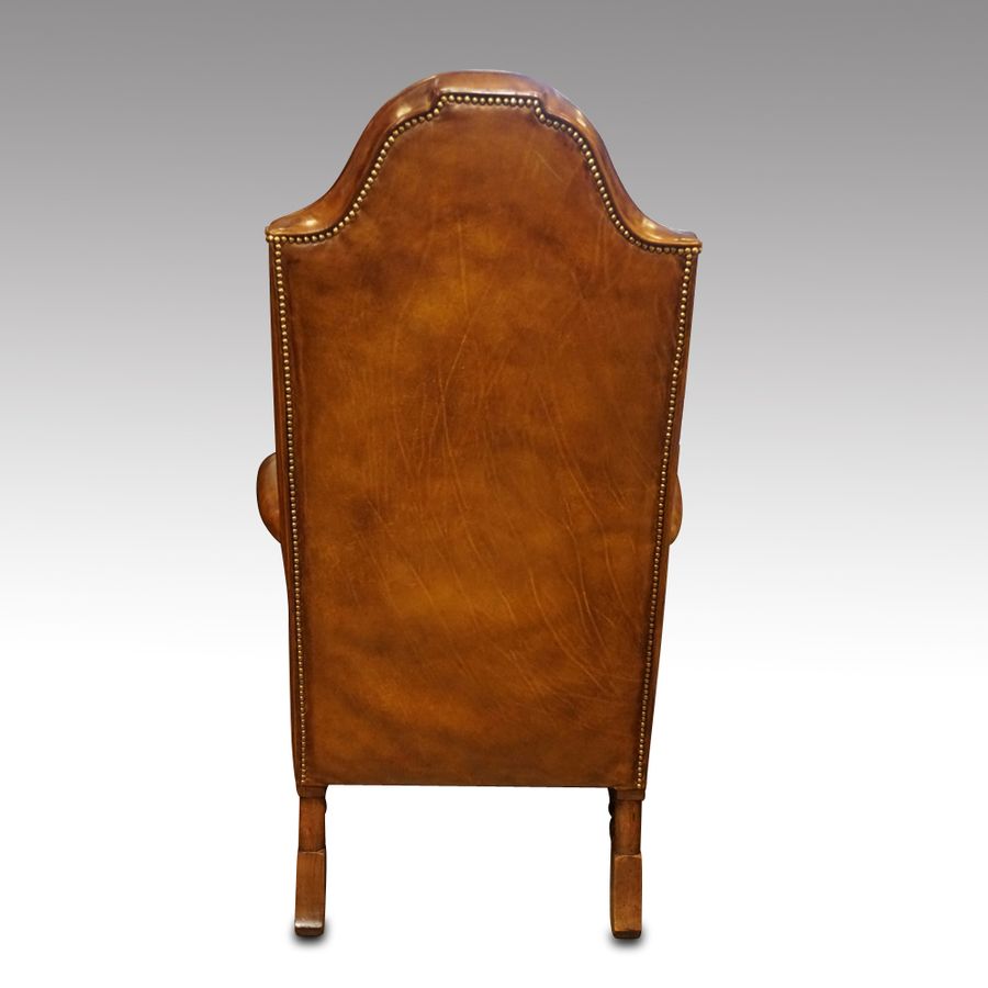 Antique Antique walnut leather wingback chair