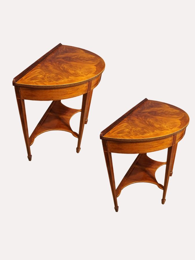 Antique Pair of Edwardian demi lune tables