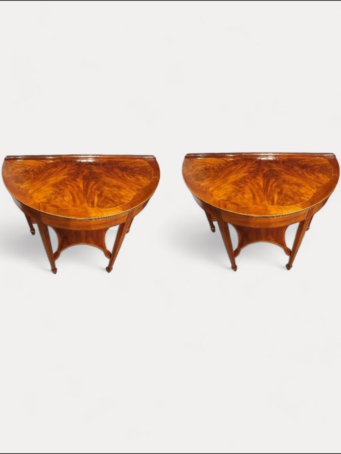 Antique Pair of Edwardian demi lune tables