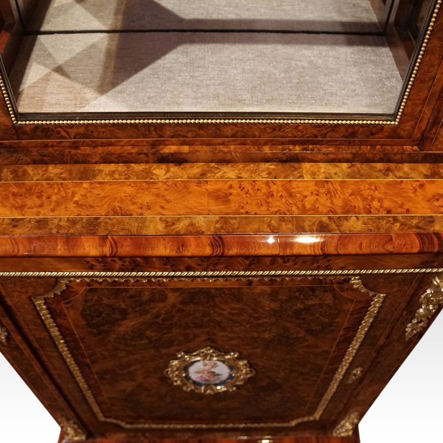 Antique Victorian burr walnut sevres mounted pier cabinet
