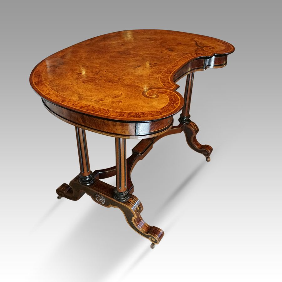 Antique Victorian walnut kidney writing table