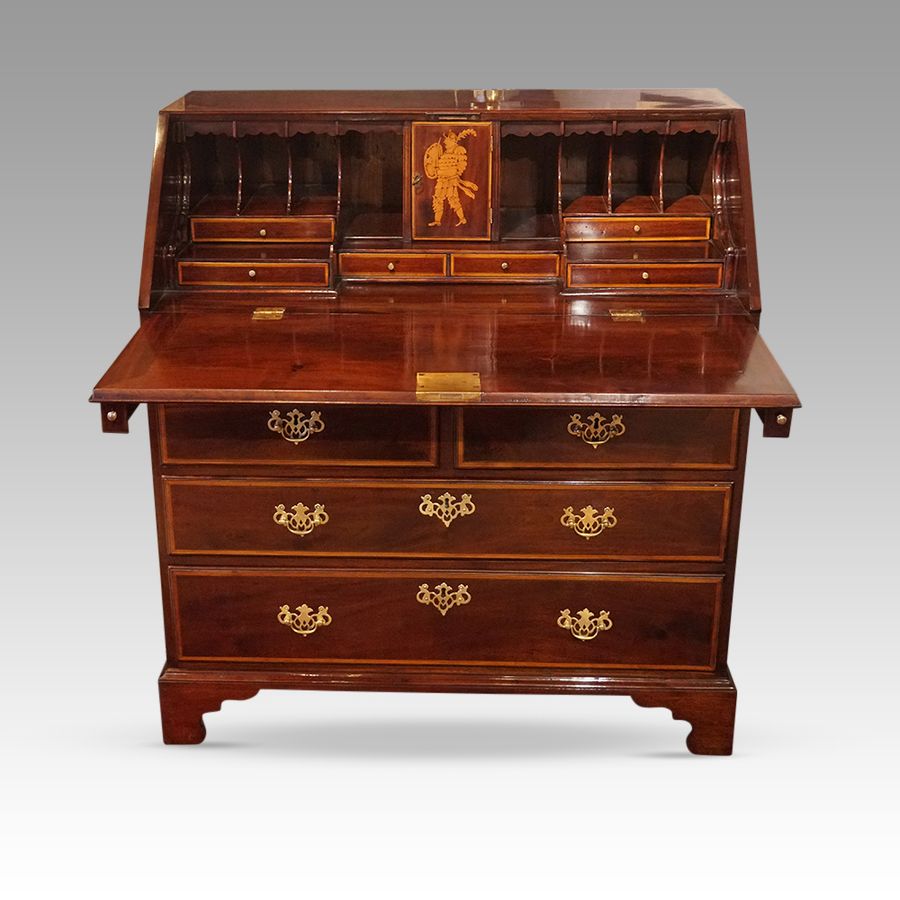 Antique George III inlaid mahogany bureau