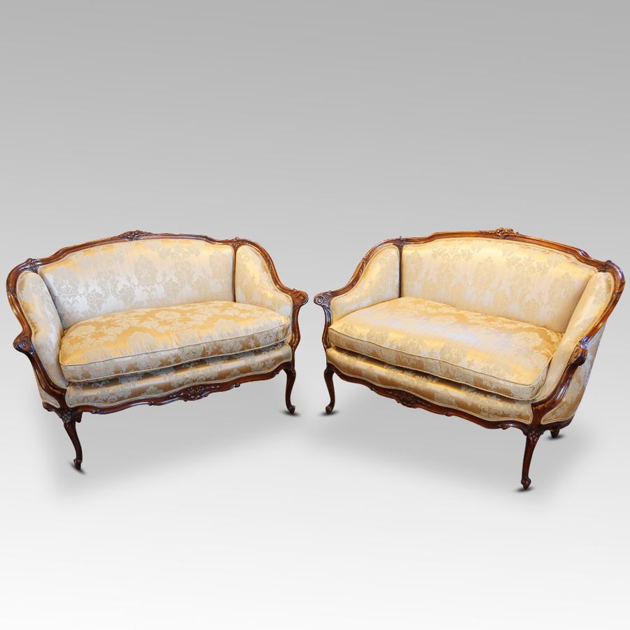 Antique Pair of Edwardian walnut small sofas